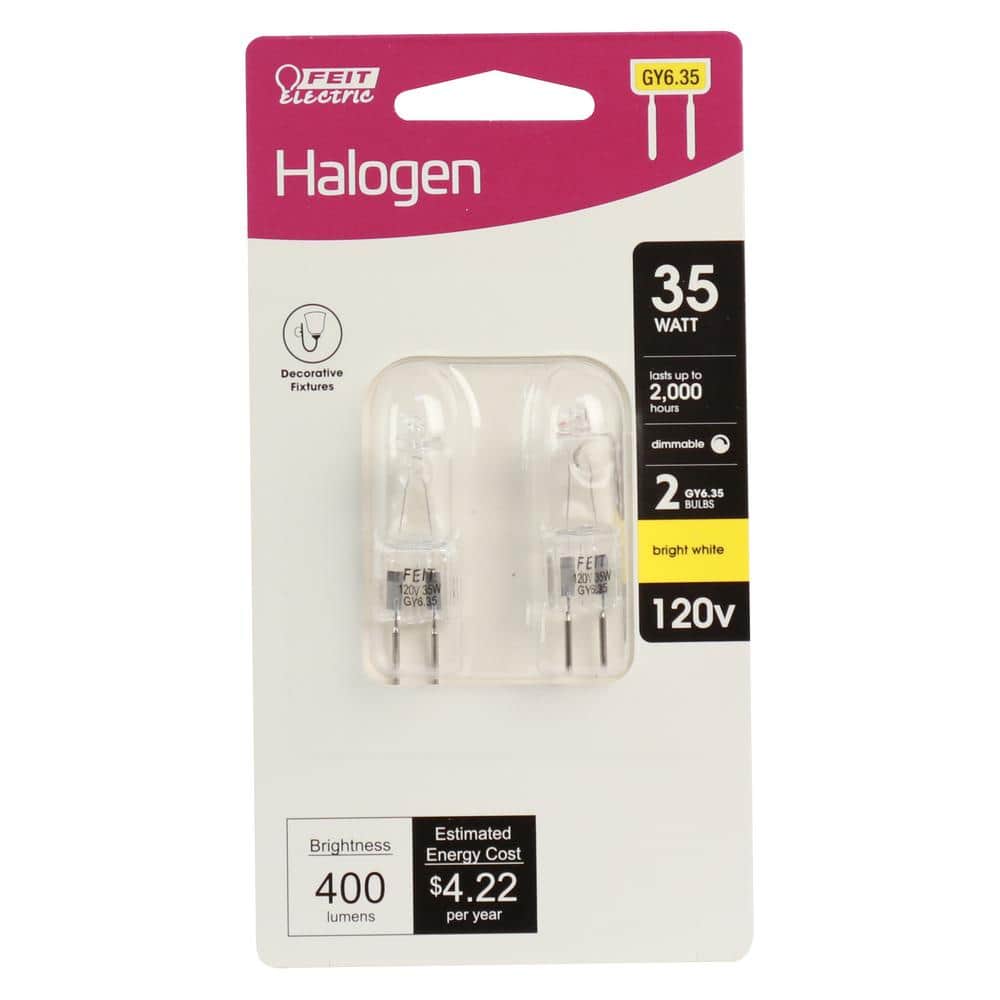 Feit Electric 35-Watt T4 Dimmable GY6. 35 Halogen 2700K (2-Pack) Bright White BI-Pin Base Decorative Light Bulb (4)