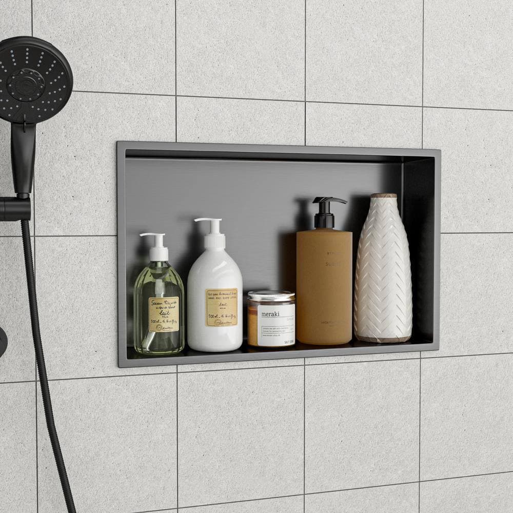 Tenleaf 21 in. W x 13 in. H x 3.94 in. D Stainless Steel Shower Niche (Set of 1) in Gunmetal Black (2)