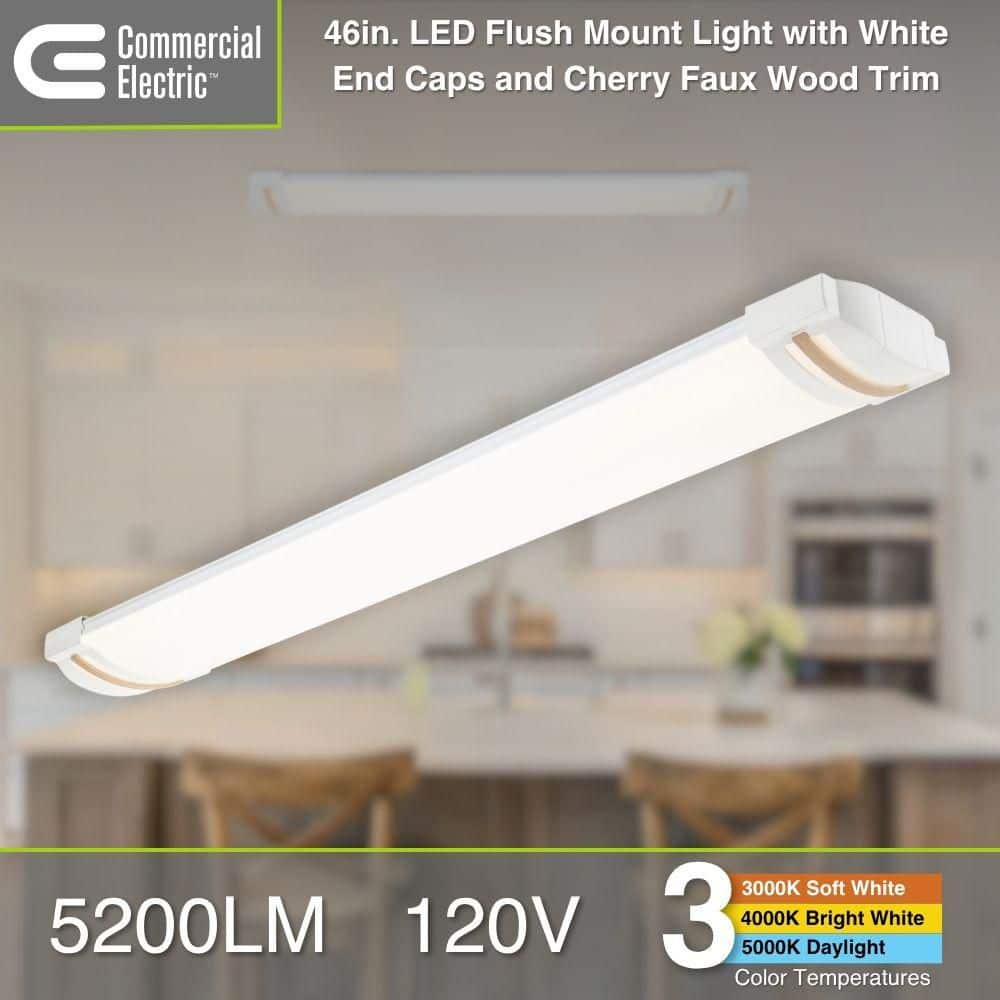 Commercial Electric 46 in. x 7.5 in. LED Flush Mount Ceiling Light White End Caps Cherry Design Trim 5200 Lumens 72-Watt 3000K 4000K 5000K (4)