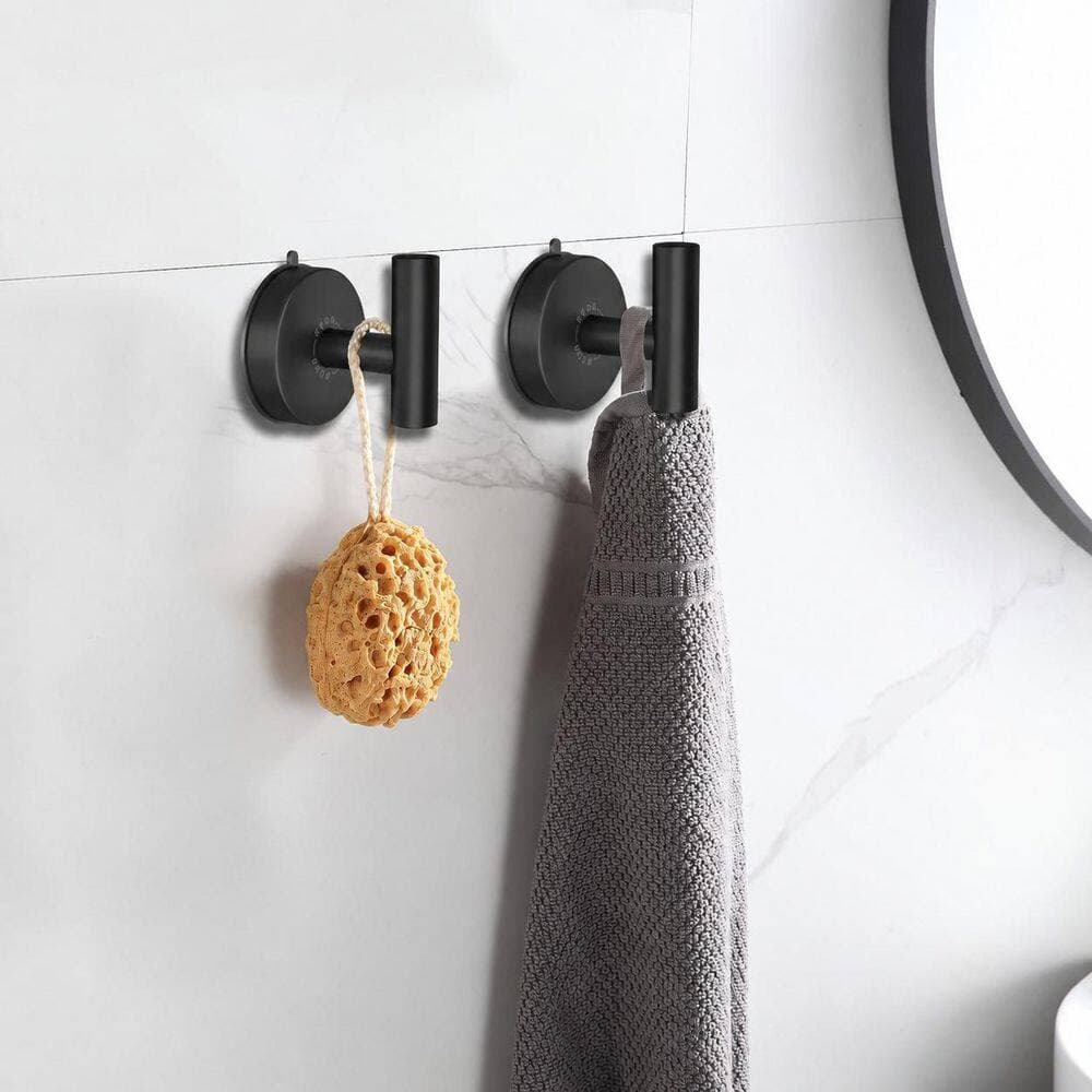 Unbranded Stainless Steel J-Hook Hook Type 2 Pack Black 304 Suction Cup Shower Robe Hook Towel Hook for Bathroom Glass No Drill (2)