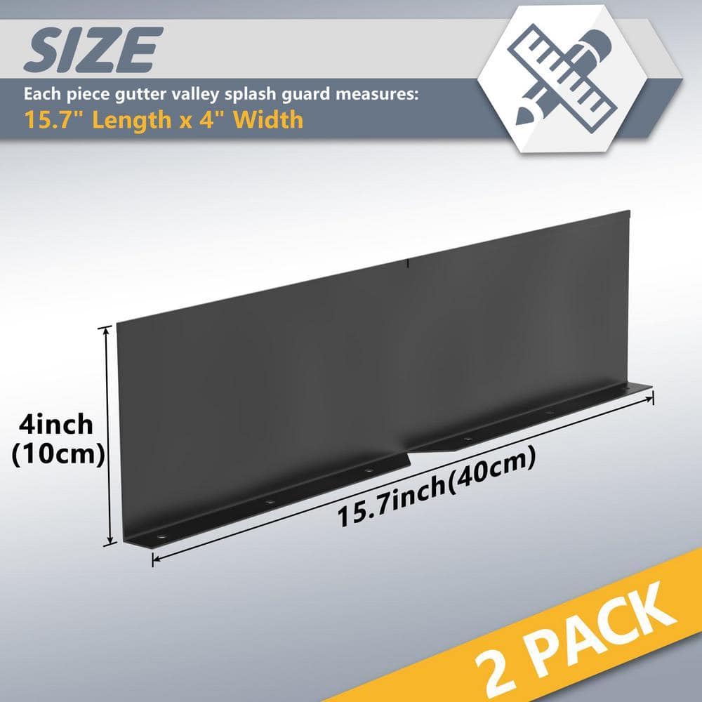 Angel Sar 2-Pieces 15.7 in. x 4 in. Black Aluminum Gutter Valley Splash Guard, Rain Drip Gutter Guard for House Shingle Roof (2)