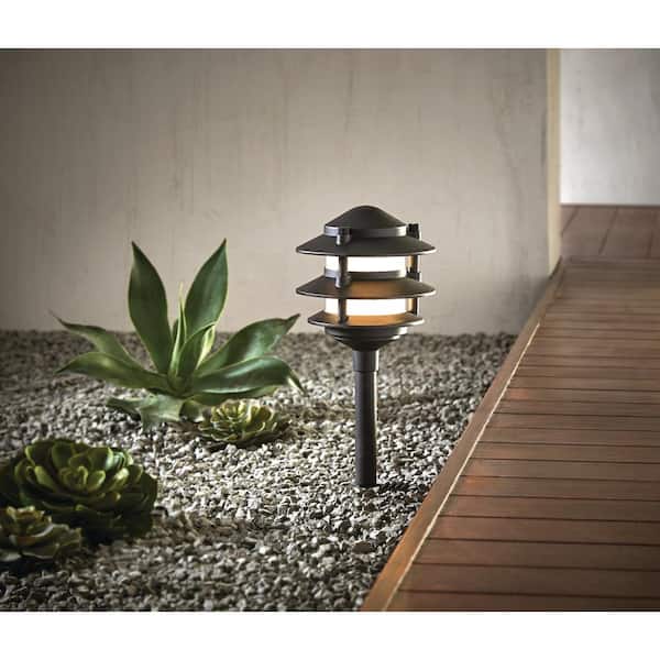 Hampton Bay Elmore 18 Lumen Low Voltage Black Hardwired Integrated LED Landscape Light Kit with Transformer Included (4-pack)