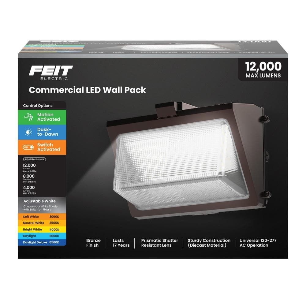 Feit Electric 12000 Lumen Select Integrated LED Selectable 5CCT Bronze Dusk to Dawn or Motion Sensing Commercial Wall Pack Light (4)