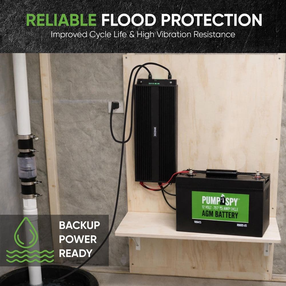 PumpSpy AGM Deep Cycle 75 Amp/Hr Maintenance Free Battery for Battery Backup Pumps (2)
