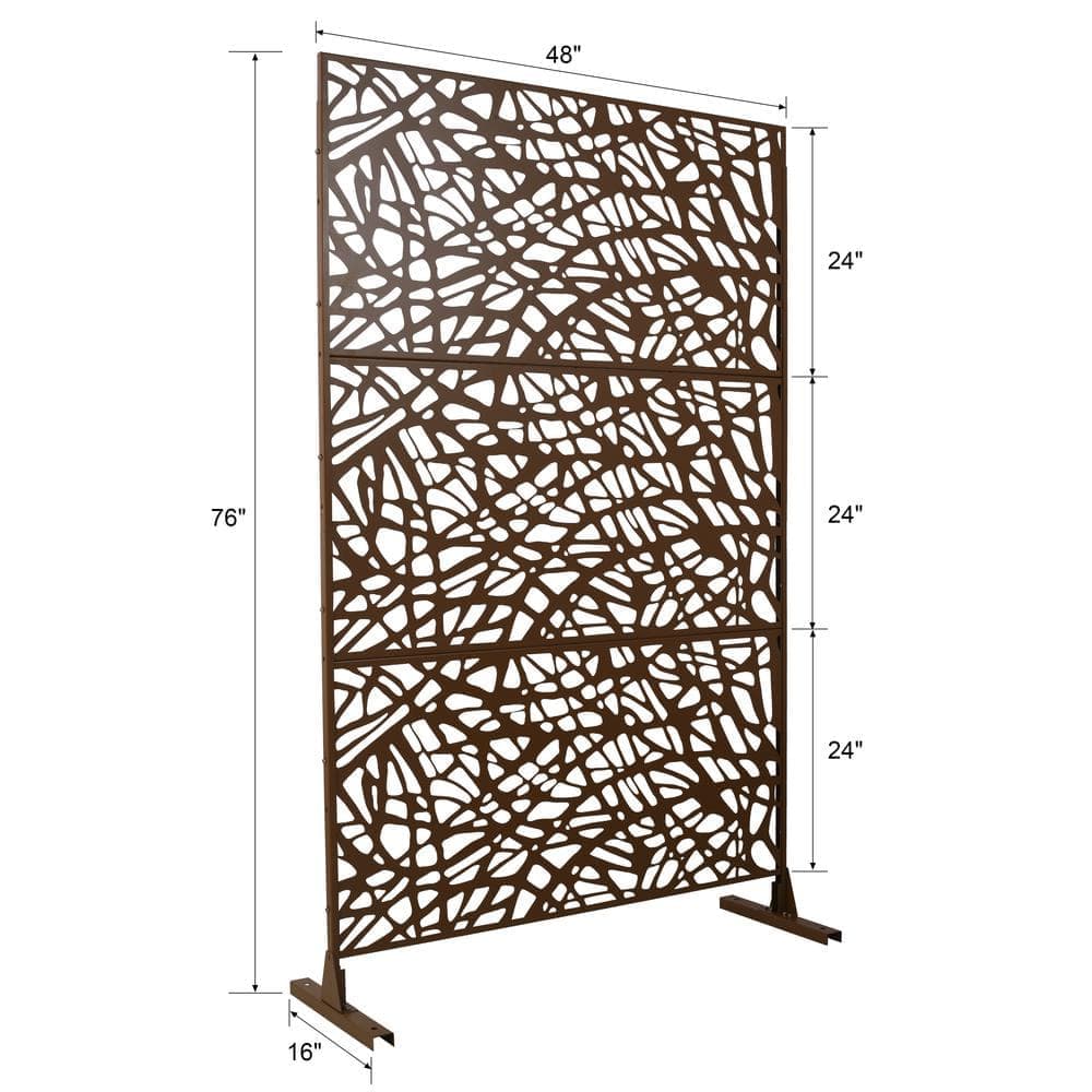 Unbranded 6.3 ft. H x 4 ft. W Brown Outdoor Privacy Screen Metal Garden Fence Panel Decorative Screen Panel for Deck Balcony Patio (3)