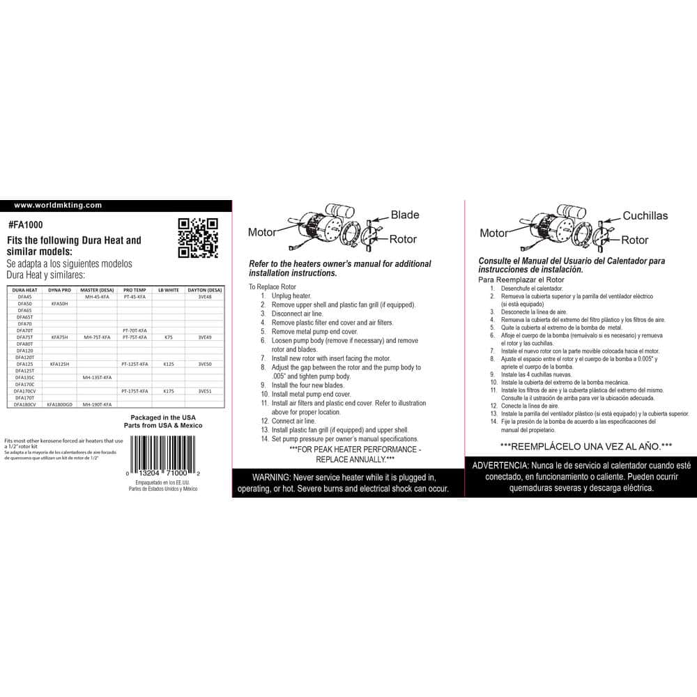 Unbranded OEM Rotor Kit for Dyna-Glo, DuraHeat and Many Other Kerosene Forced Air Heaters (3)