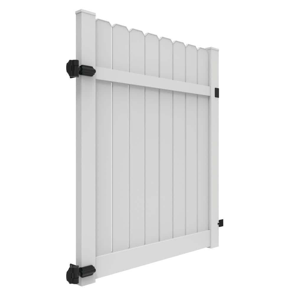 Barrette Outdoor Living 5 ft. x 6 ft. White Vinyl Dogear Picket Semi-Privacy Fence Gate (2)
