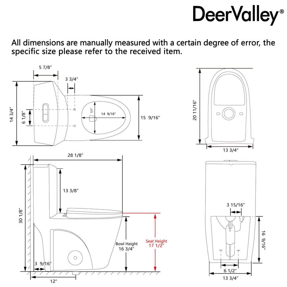 DEERVALLEY 1-Piece 1.0/1.28 GPF Dual Flush Elongated ADA Toilet in Glossy White,12 in. Rough In Size, Soft Closed Seat Included (3)