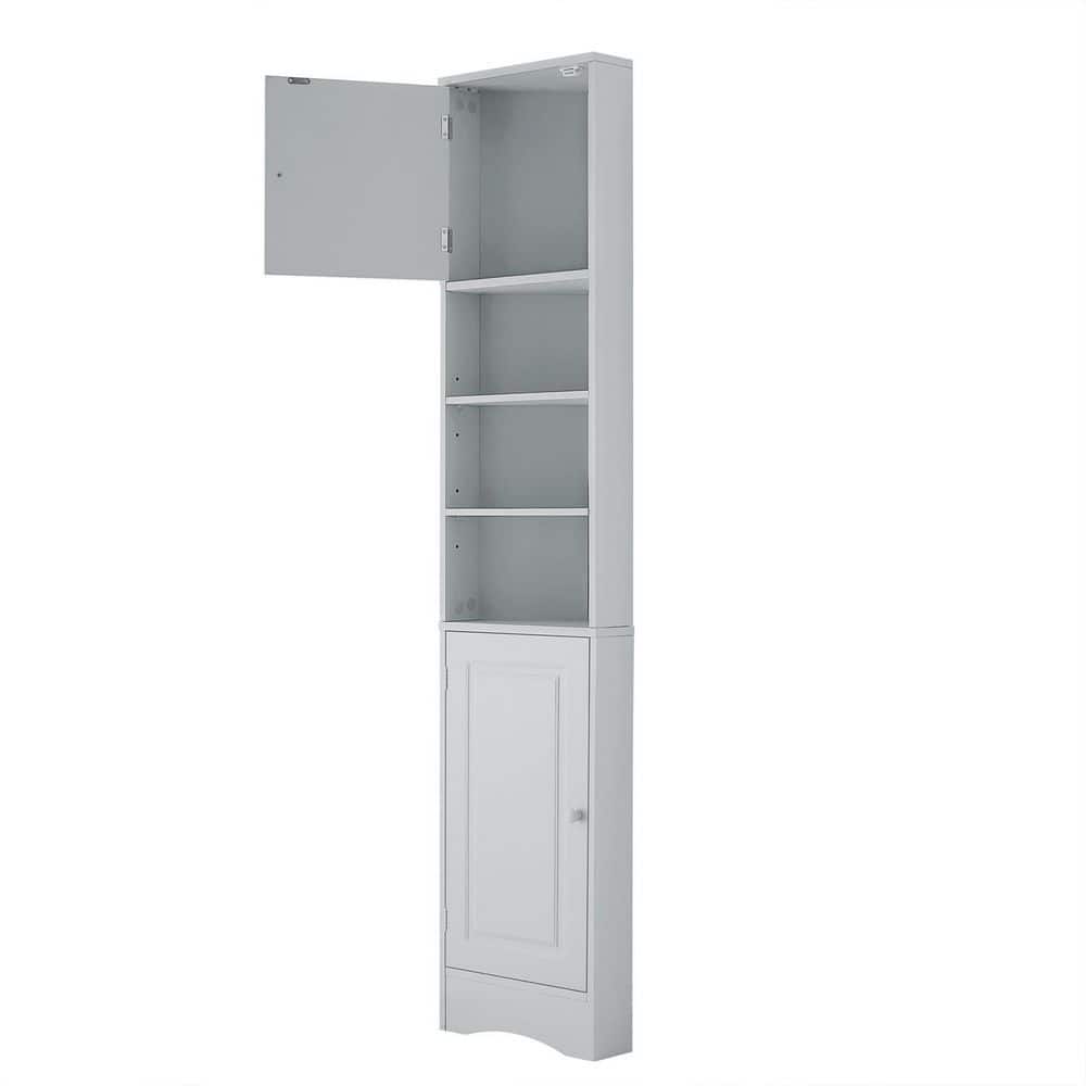 Boyel Living 9.4 in. W x 14.6 in. D x 66.9 in. H Gray MDF Linen Cabinet with Adjustable Shelf 2 Doors (1)