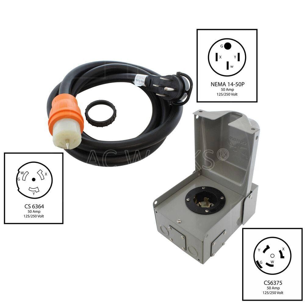 AC WORKS 50A Emergency Power Kit with SS2-50 Inlet Box and Matching 10 ft. Power Cord (2)