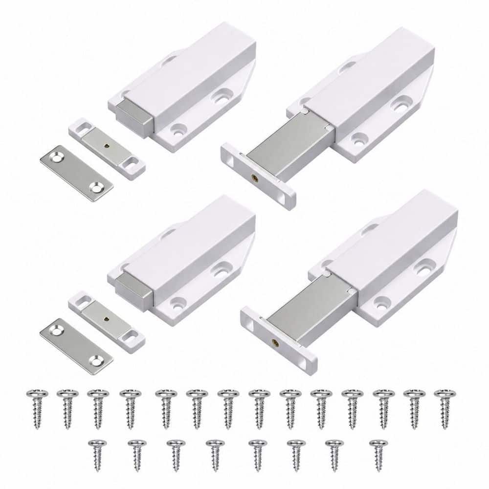 Numhew 4-Pack Magnetic Push Door Latch Push Magnet Cabinet Catches Touch Latche for Large Door Push Release Latch Drawer Silver (1)