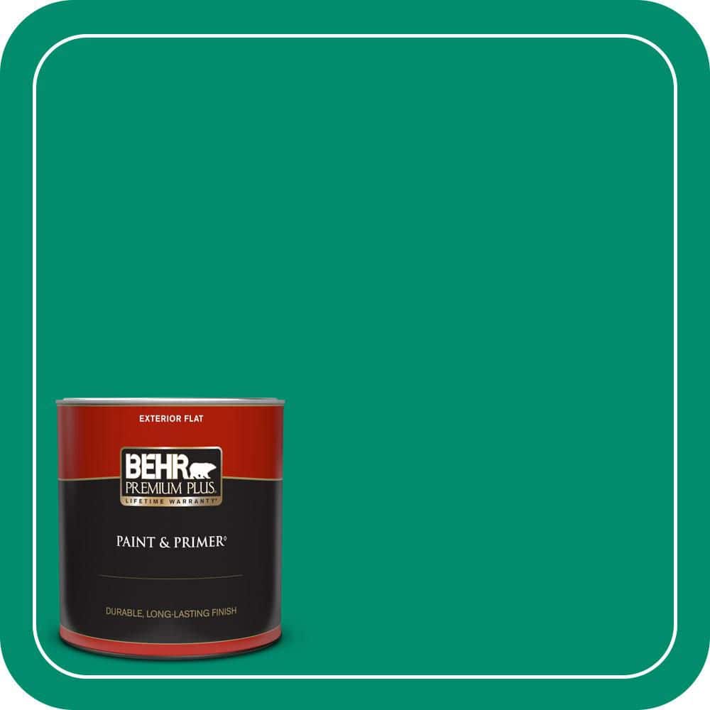 BEHR PREMIUM PLUS 1 qt. #S-G-470 Festive Green Flat Exterior Paint & Primer