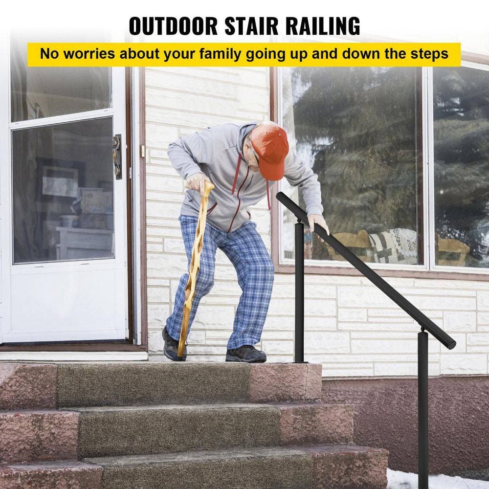 SKYSHALO Outdoor Stair Railing Fits, 35.8 in. x 62 in. W, Black,Aluminum, Stair Railing Kit,4-5 Steps Adjustable Stair Handrails (3)