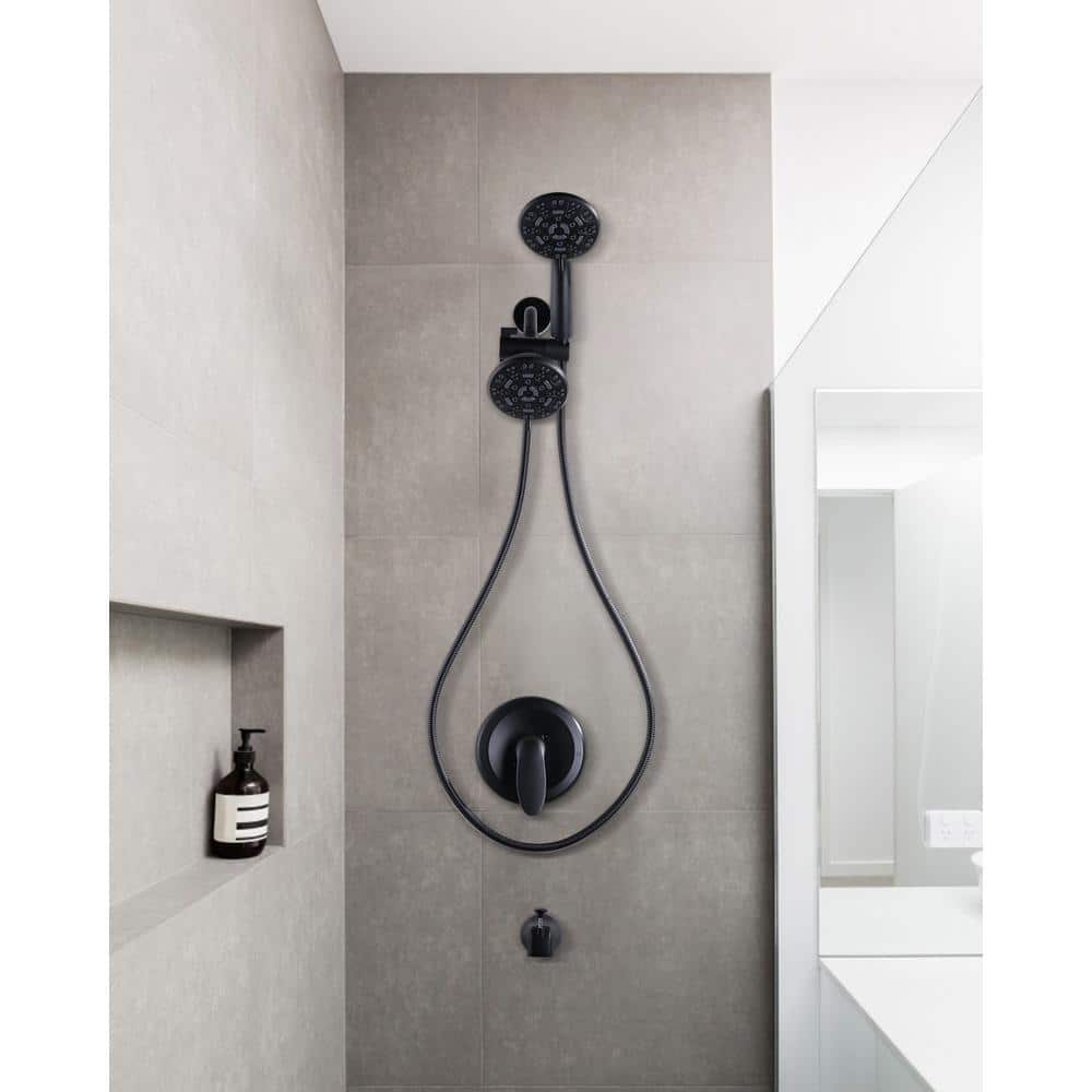 ARCORA Single Handle 7-Spray Double Shower Fixed and Handheld Shower Head Shower Faucet 1.8 GPM with Tub Spout in. Matte Black (3)