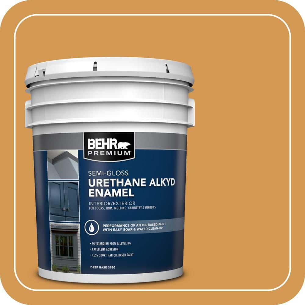 BEHR PREMIUM 5 gal. #PPU6-02 Saffron Strands Urethane Alkyd Semi-Gloss Enamel Interior/Exterior Paint
