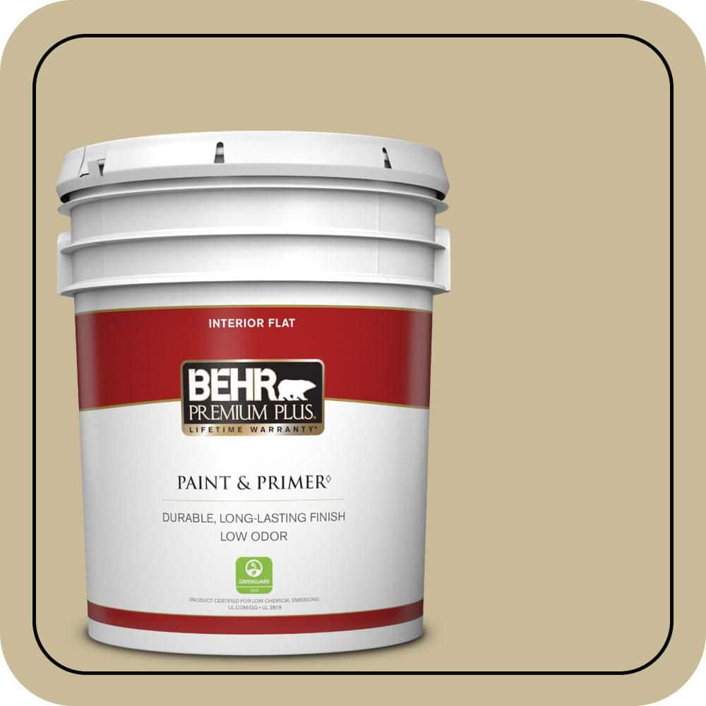 BEHR PREMIUM PLUS 5 gal. #PPU8-09 Tea Bag Flat Low Odor Interior Paint & Primer