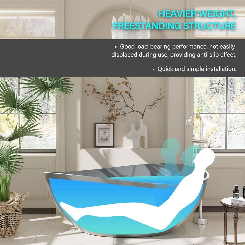 Boyel Living 37 in. Solid Surface Stone Resin Freestanding Soaking Bathtub with Center Drain, Drainer and Hose (3)