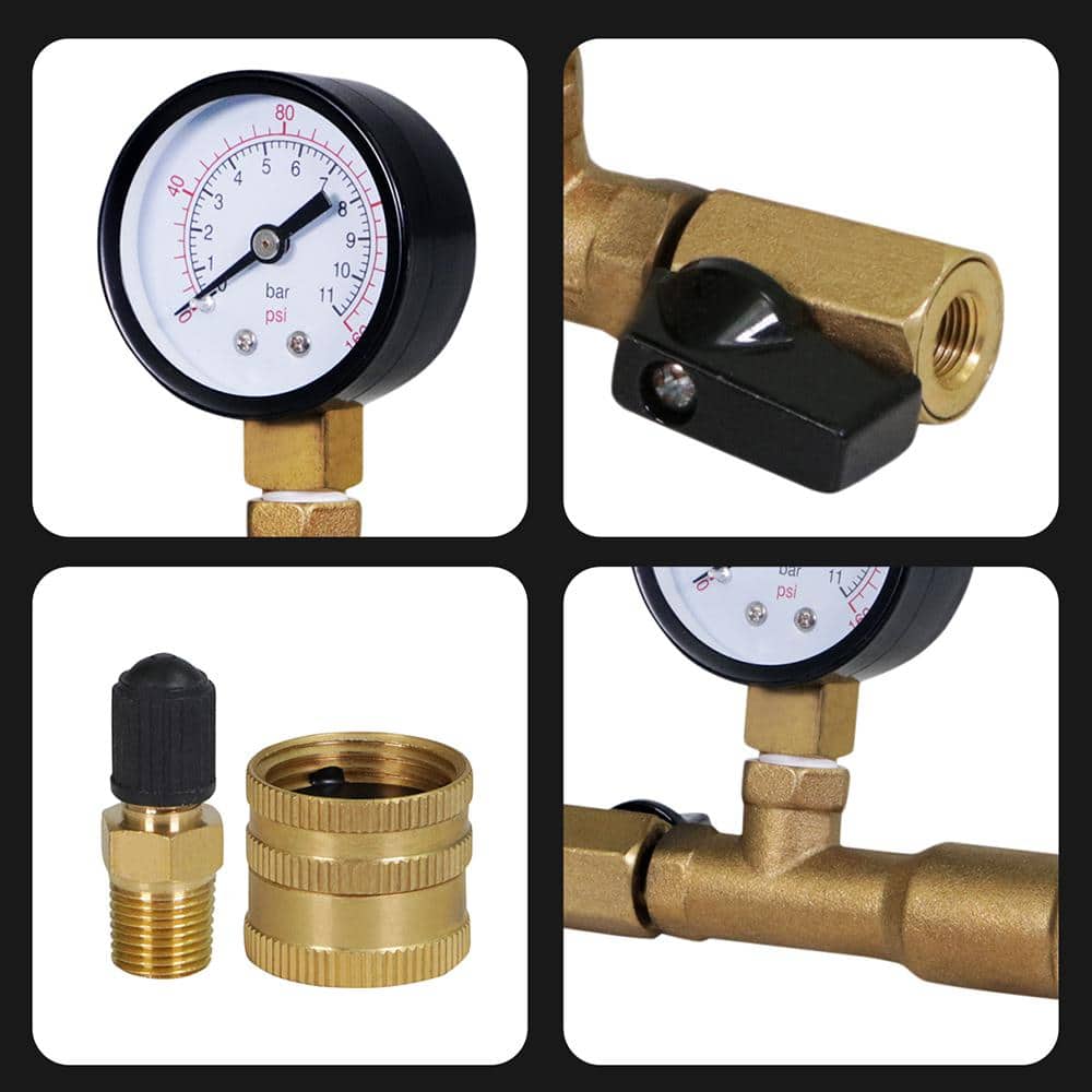 PLUMBFLEX 0-160 PSI Water Pressure Test Kit with Snifter Valve and Swivel Hose Connector, Brass (3)