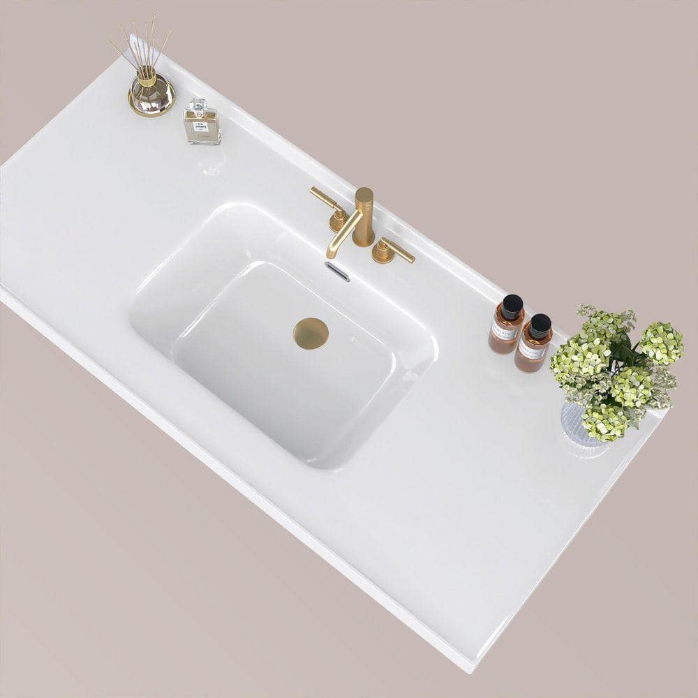NTQ 49 in. W x 22 in. D Solid Surface Resin White Vanity Top Rectangular Single Sink Bathroom Vanity Top in Glossy White (1)