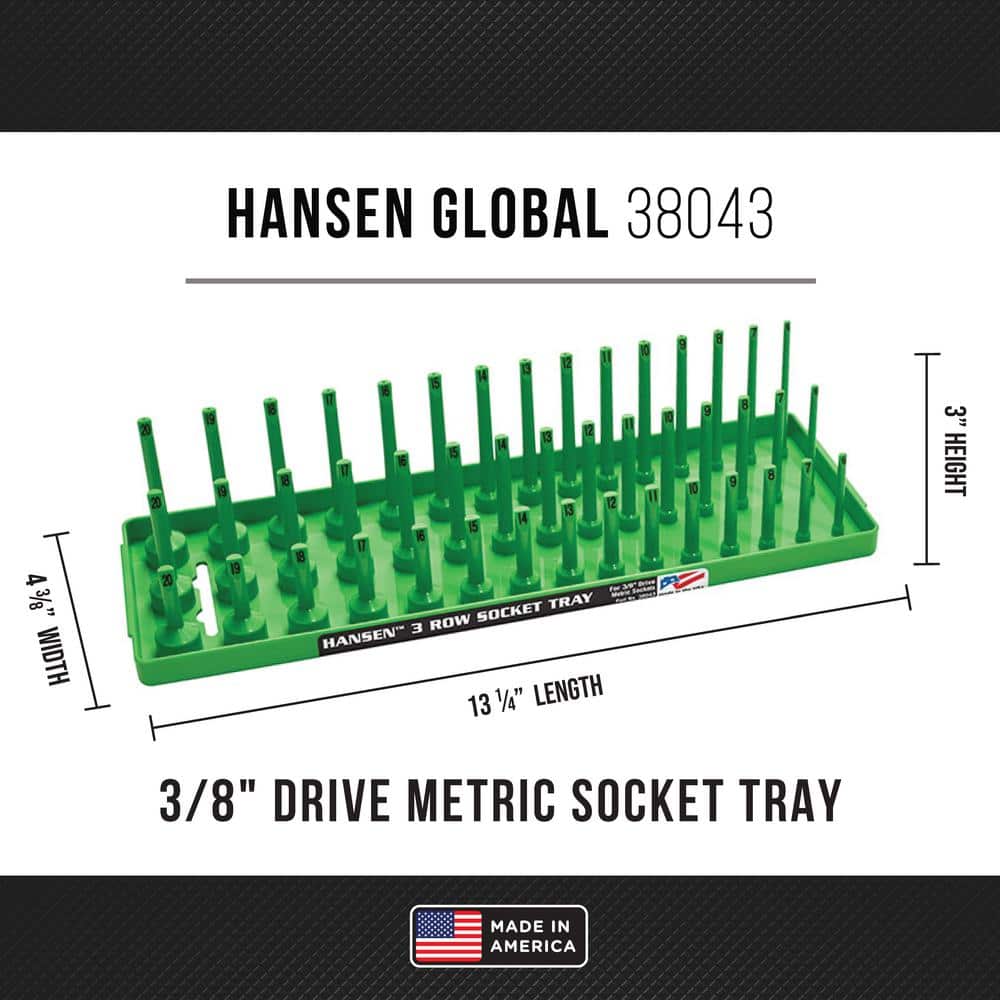 Hansen 3-Row Socket Holder in Green 3/8 in. Drive Metric (2)