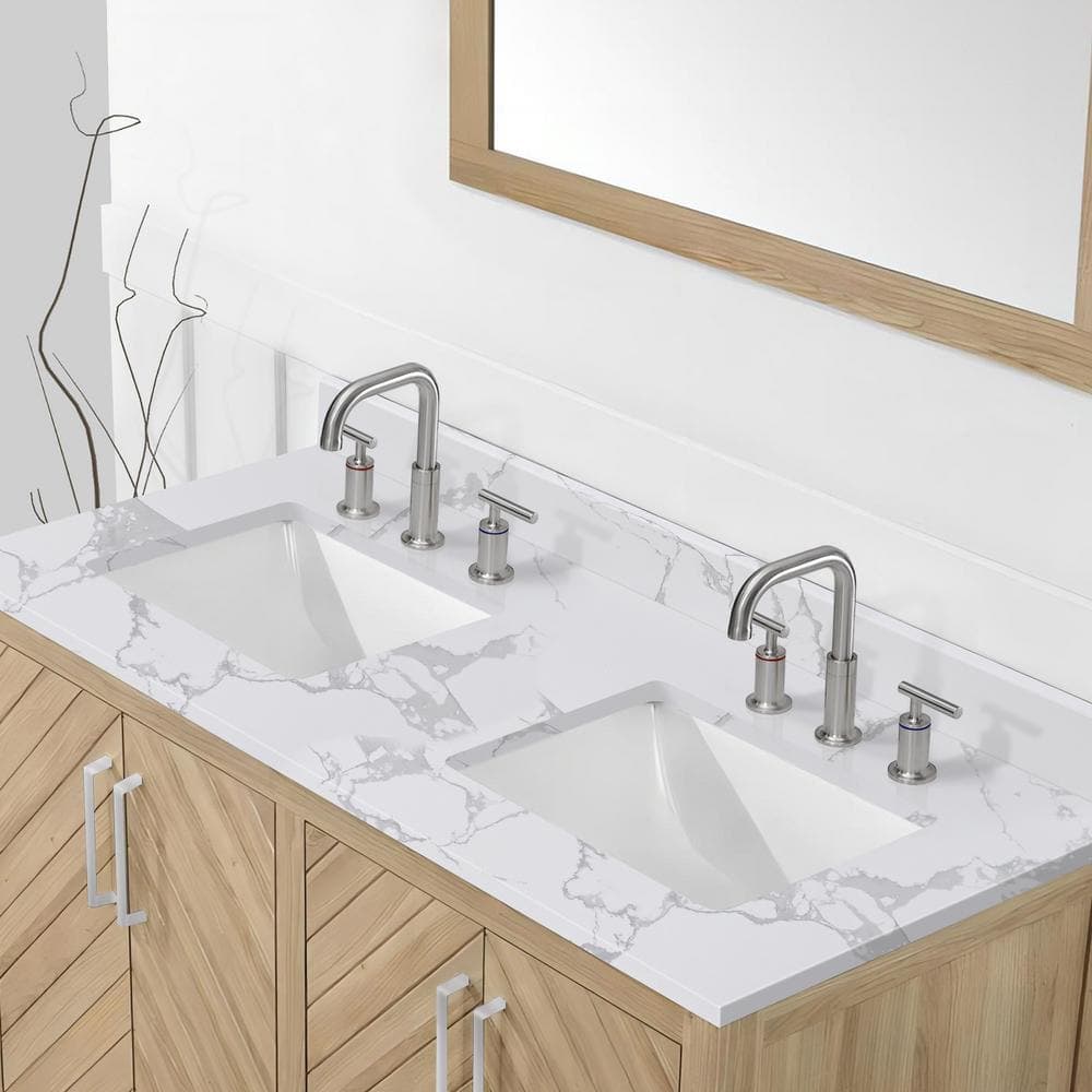 PROOX 48 in. W 22 in. D Engineered Stone Composite White Rectangular Double Sink Bathroom Vanity Top (2)
