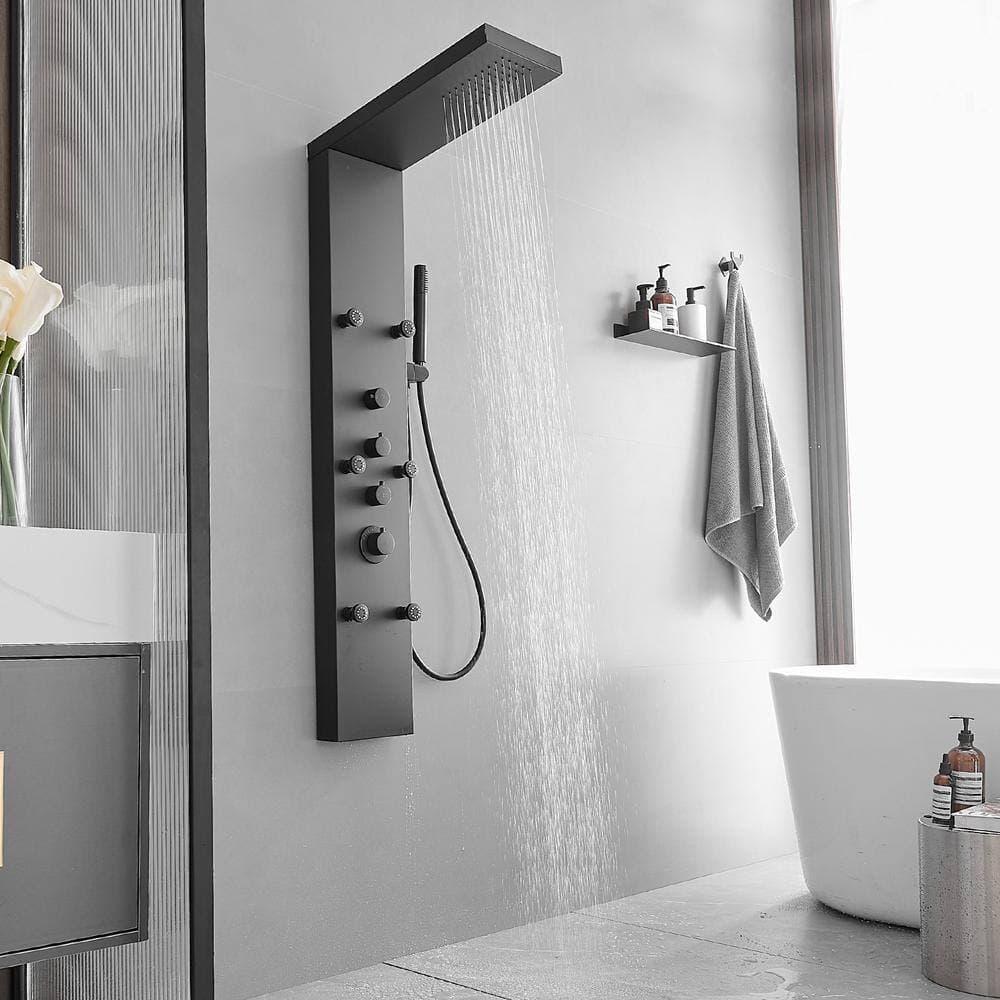 HOMEMYSTIQUE Dual 3-in-1 6-Jet Rainfall Shower Panel System with Rainfall Shower Head and Shower Wand in Stainless Steel (3)