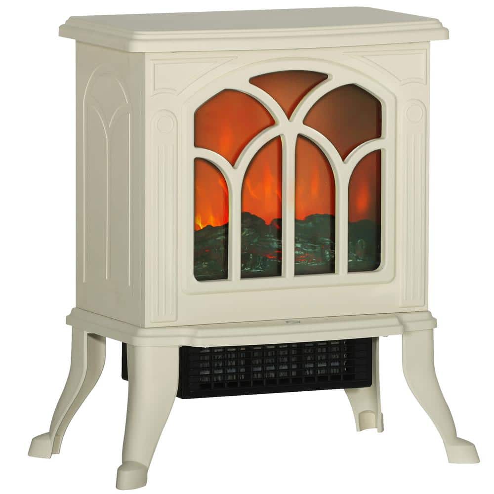 HOMCOM 14.75 in. Freestanding Living Room Electric Fireplace Stove Heater, 750W/1500W, Beige (1)