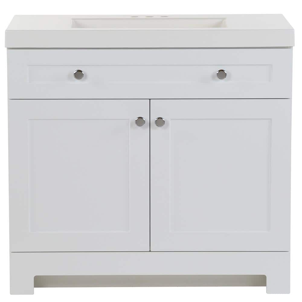 Glacier Bay Everdean 37 in. Single Sink White Freestanding Bath Vanity with White Cultured Marble Top (Assembled) (3)