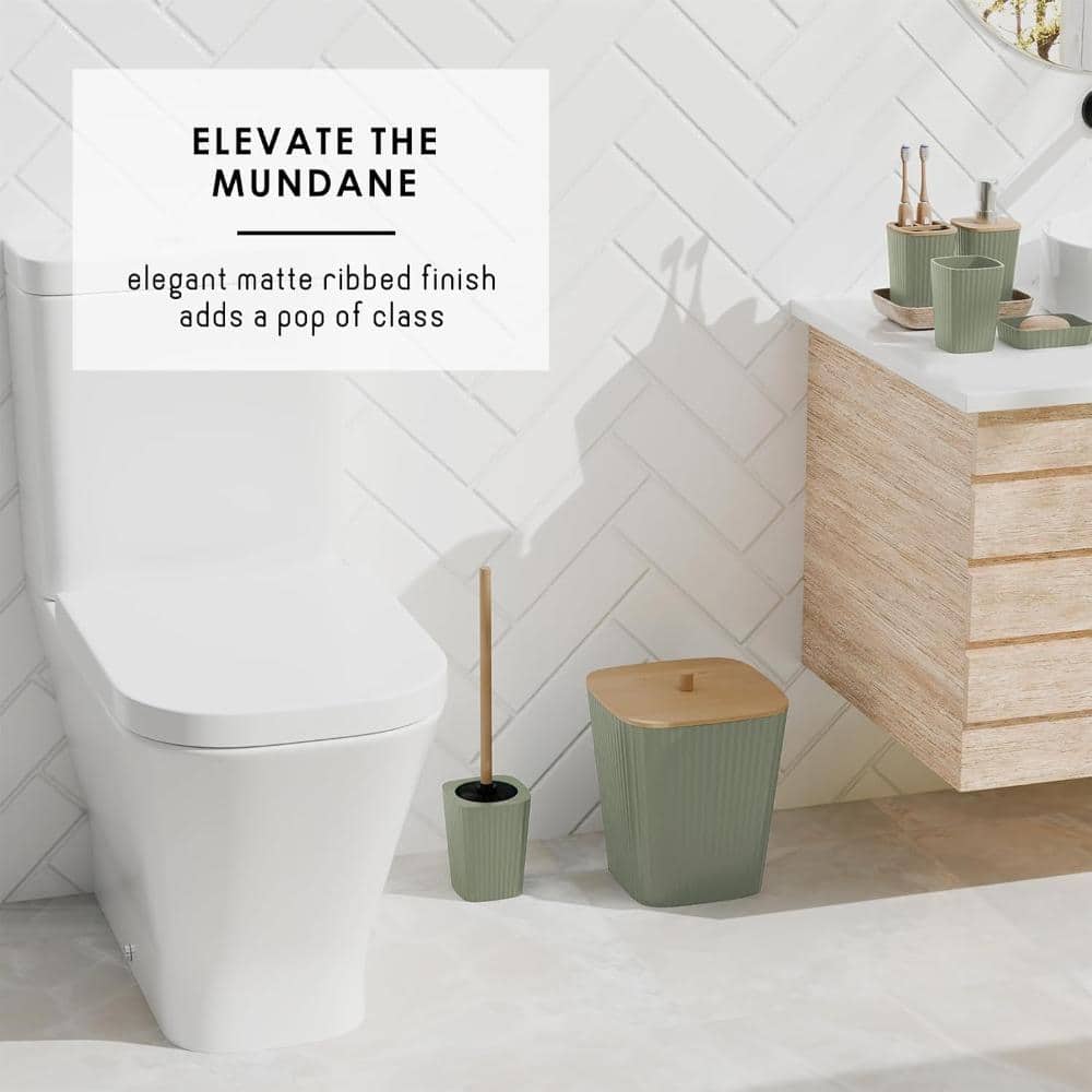 Whatseaso Bathroom Set, Bathroom Accessory Set, Shower Curtain Set, Toilet Brush, Trash Can & Soap Dispenser in Sage Green (3)