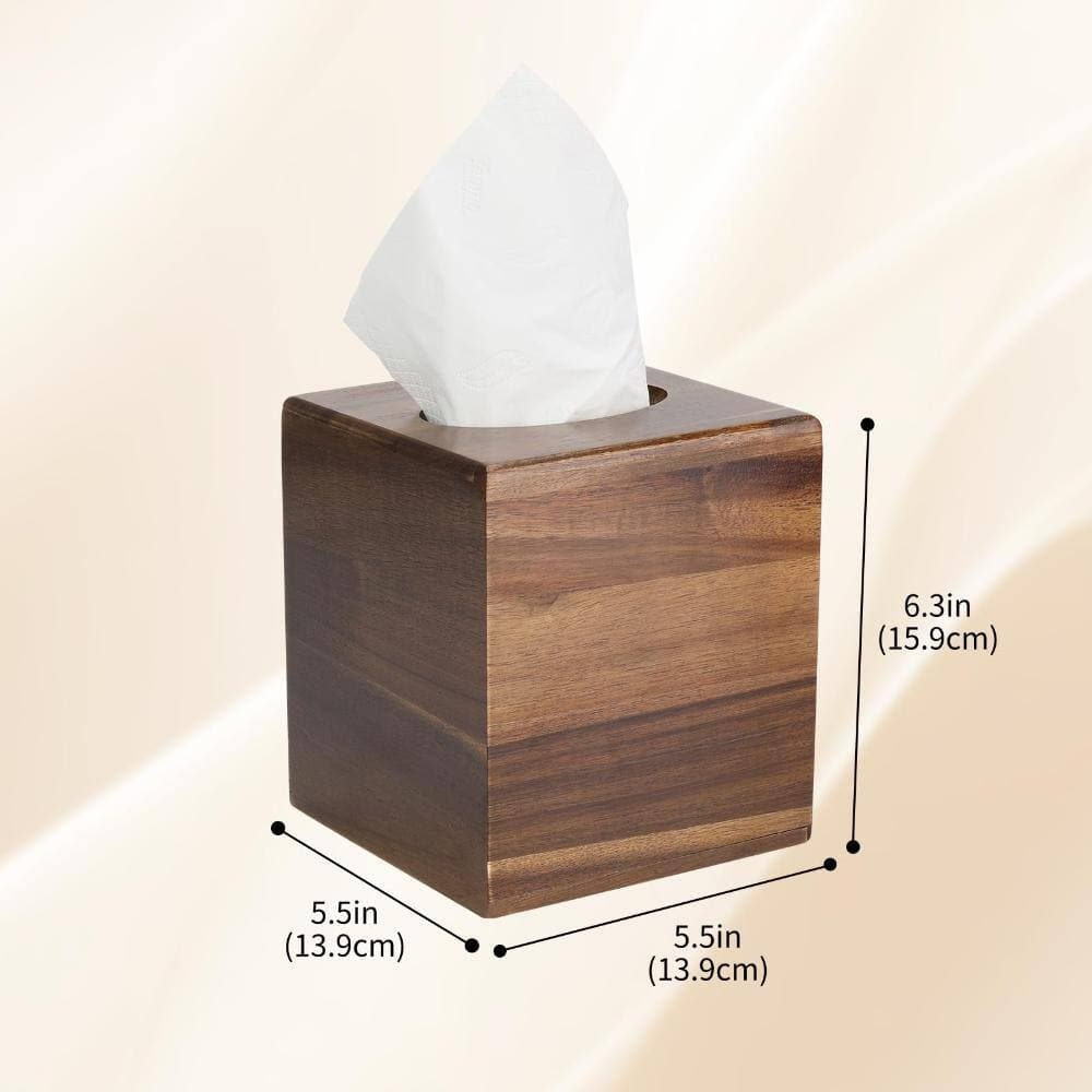 Unbranded Modern Wooden Tissue Box Cover, Square Tissue Holder for Home and Office, 5 in. Cube, Rich Brown Finish (2)