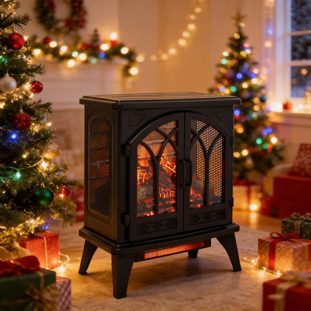 Mondawe 24 in. 400 sq. ft. 3D Flame Infrared Quartz Electric Stove in Black with Remote Control