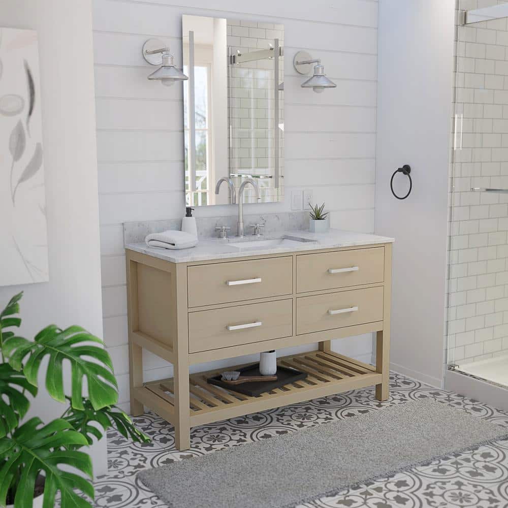 DreamLine Valencia W 22 in. D 34 in . H Oak Console Vanity with Rectangular Undermount Sink- with White Top