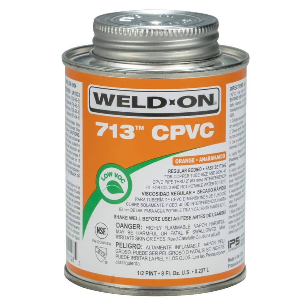 Weld-On 713 CPVC Solvent Cement, Orange, Low VOC, High Strength, Regular Bodied, Fast Setting, 1/2 Pint (8 oz.)