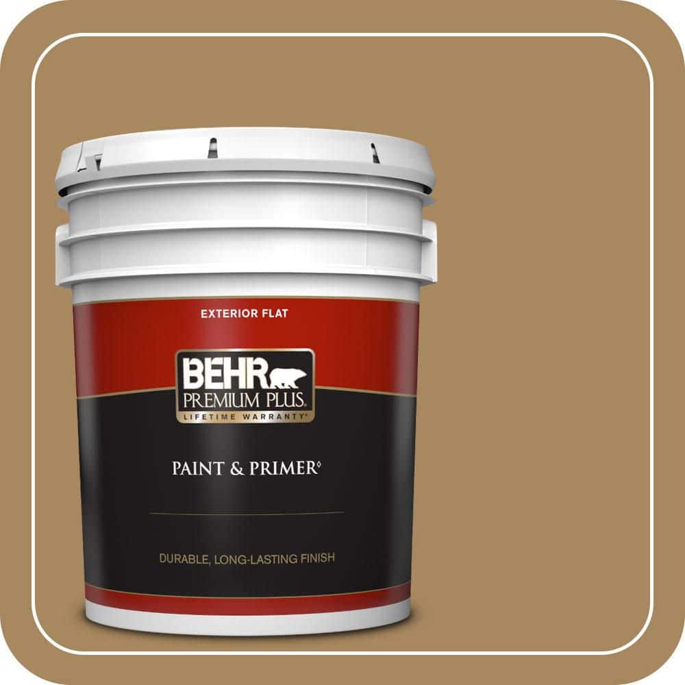 BEHR PREMIUM PLUS 5 gal. #N290-6 Trinket Gold Flat Exterior Paint & Primer