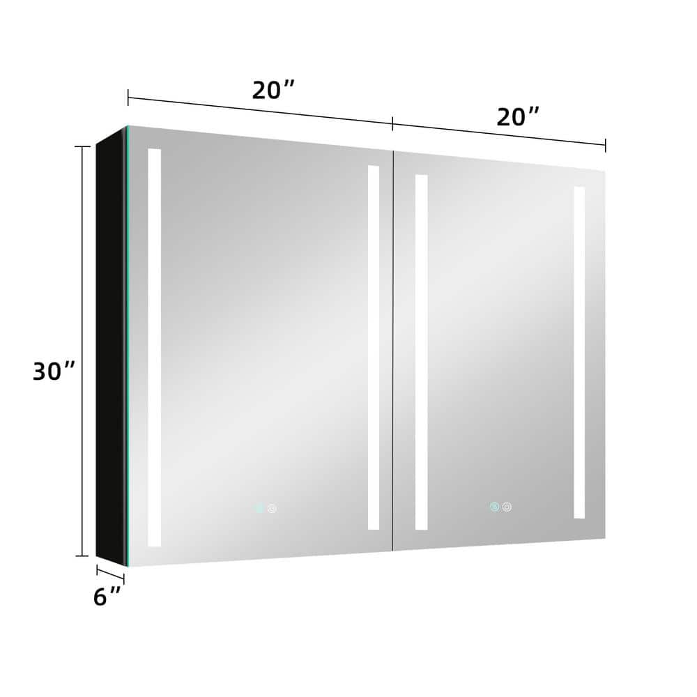 Unbranded 40 in. W x 30 in. H Black Surface Mount Medicine Cabinet with Mirror LED Bathroom Medicine Cabinets Defogging Dimmer (3)