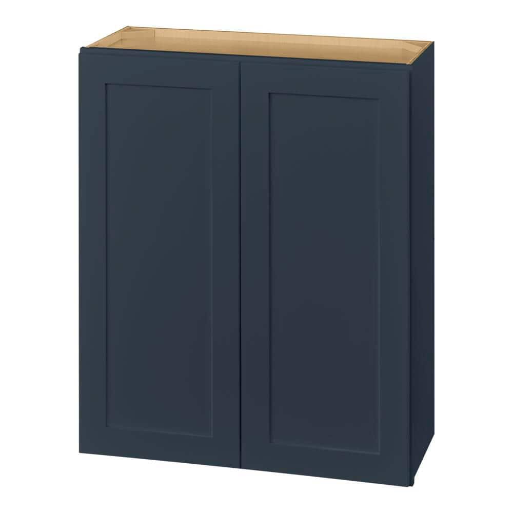 Hampton Bay Avondale 30 in. W x 12 in. D x 36 in. H Ready to Assemble Plywood Shaker Wall Kitchen Cabinet in Ink Blue