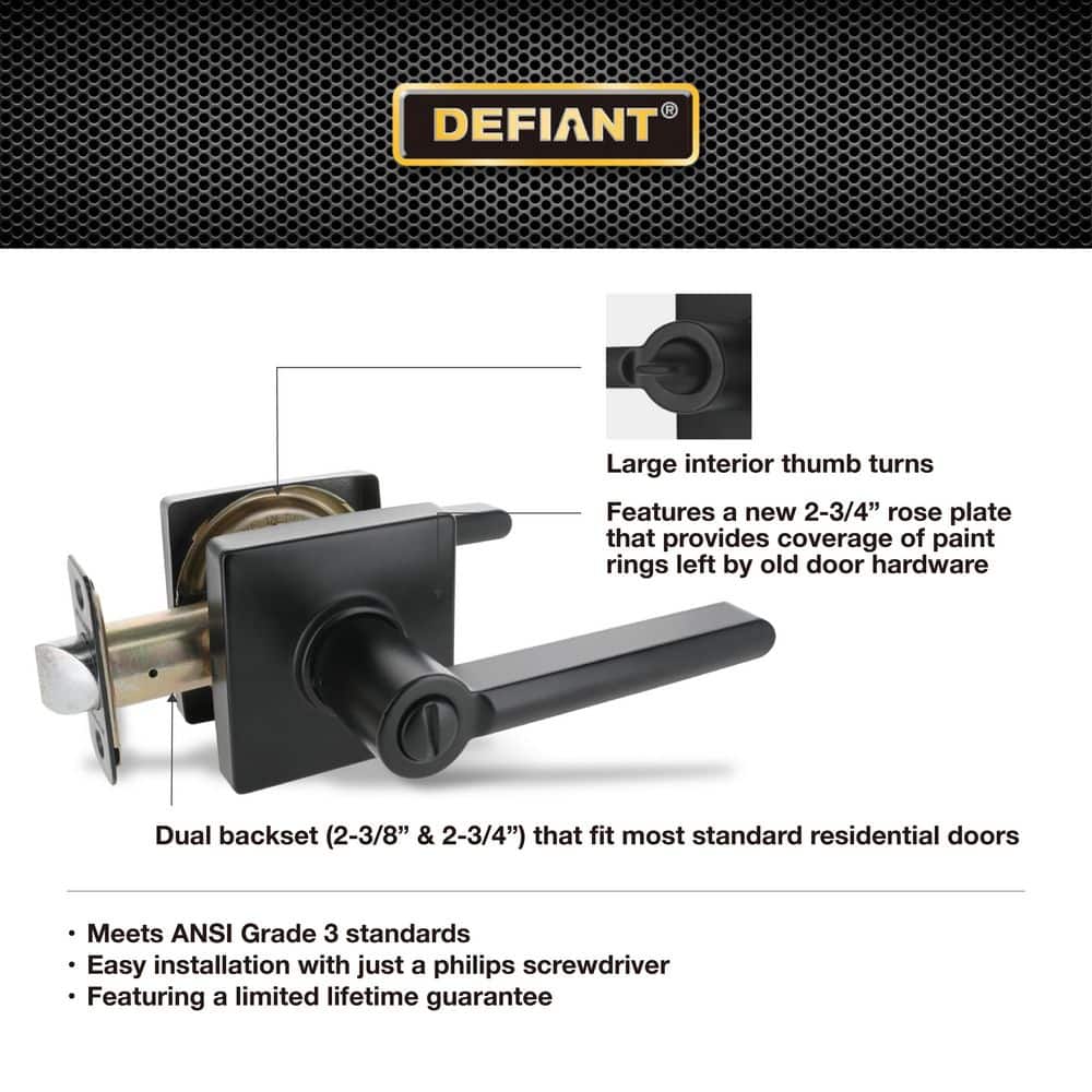 Defiant Tonebridge Matte Black Bed/Bath Door Handle with Square Rose (4)