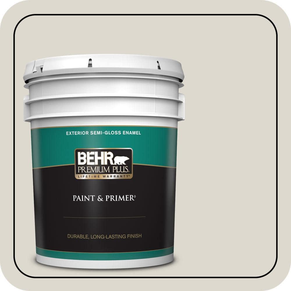 BEHR PREMIUM PLUS 5 gal. #N320-1 Campfire Ash Semi-Gloss Enamel Exterior Paint & Primer