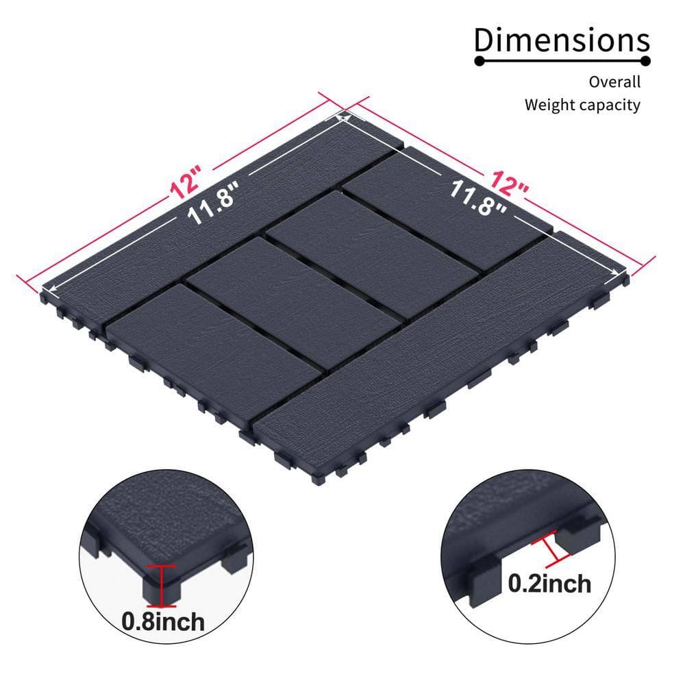 Tidoin Outdoor 1 ft. x 1 ft. Composite Deck Tile in Dark Gray (44 Per Box) (2)