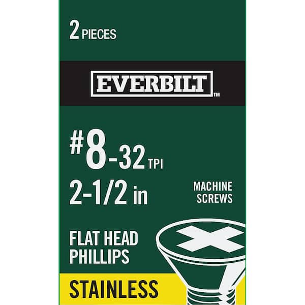 Everbilt #8-32 x 2-1/2 in. Stainless Steel Phillips Flat Head Machine Screw (2-Pack) (2)