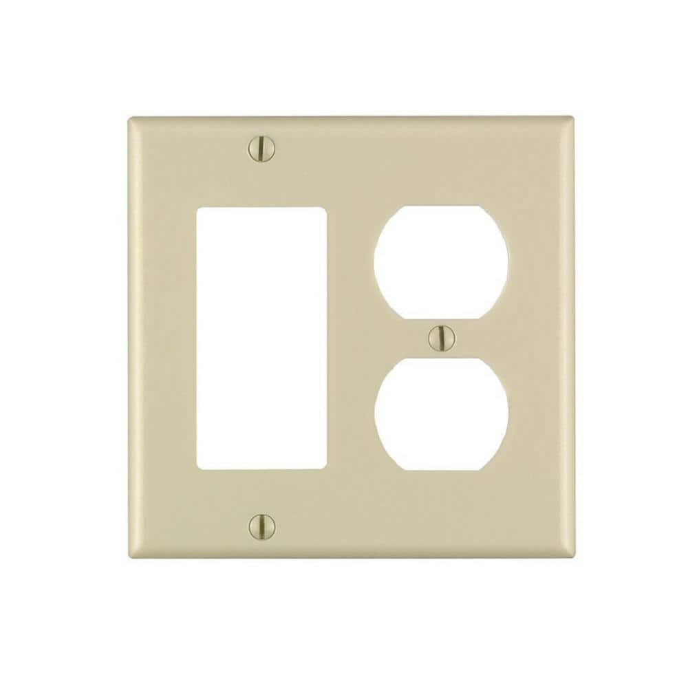 Leviton 2-Gang Ivory 1-Decora/Rocker / 1-Duplex Outlet/Receptacle Plastic Standard Wall Plate (1-Pack) 80455-I (1)