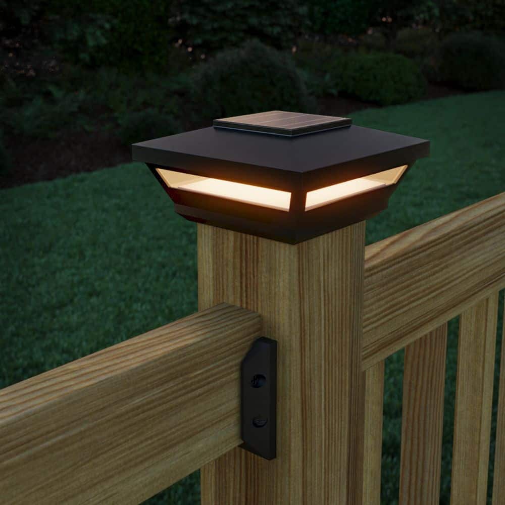 Deckorators Omni 4. in x 4 in. Black Plastic Pyramid Solar LED Post Cap (2-Pack) with Multi-Fit Adaptor (2)