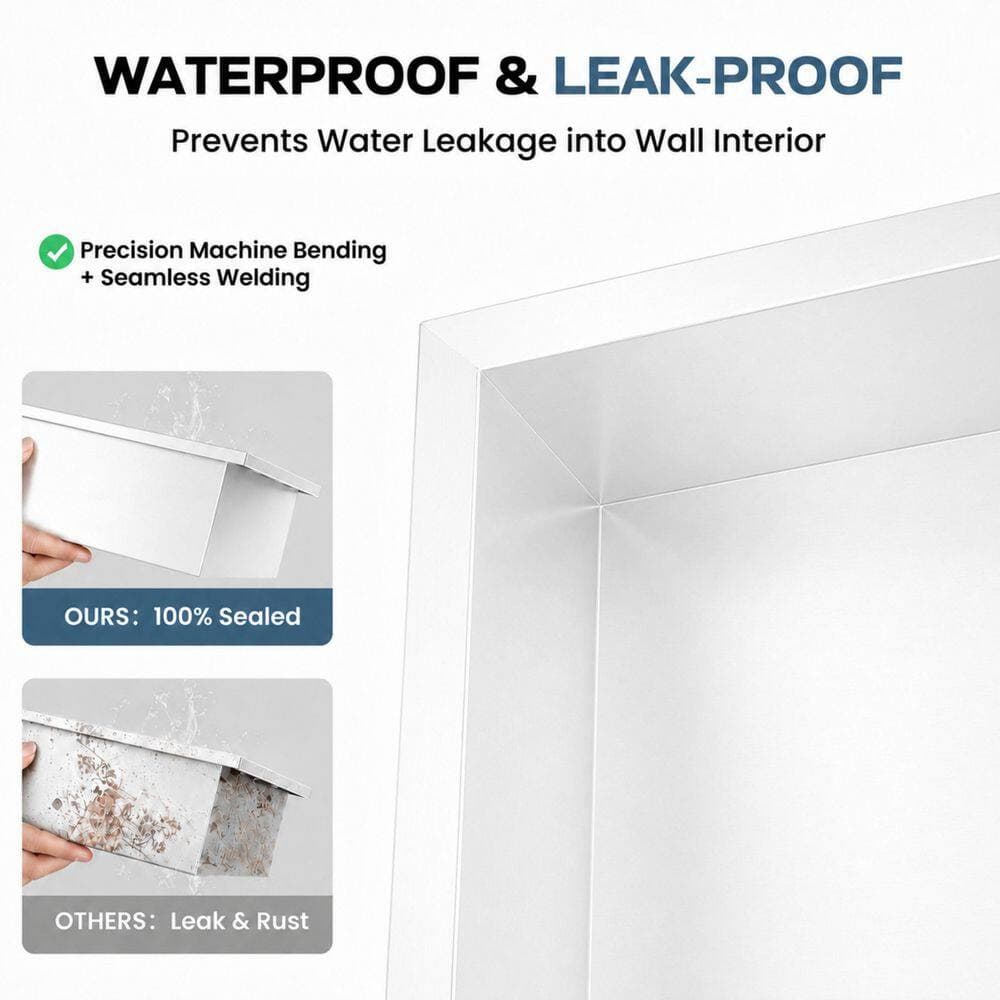 Yuaris 30 in. W x 12 in. H x 4 in. D Waterproof Recessed Shower Niche Storage Shelf in White, No Tile Needed (3)