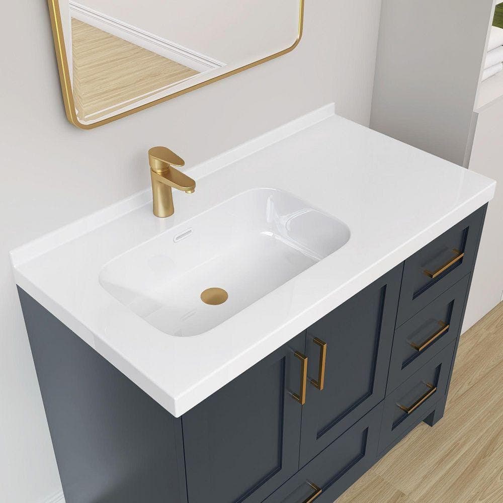 NTQ 42 in. W x 22 in. D Solid Surface White Vanity Top Rectangular Single Sink Bathroom Vanity Top in Glossy White (1)