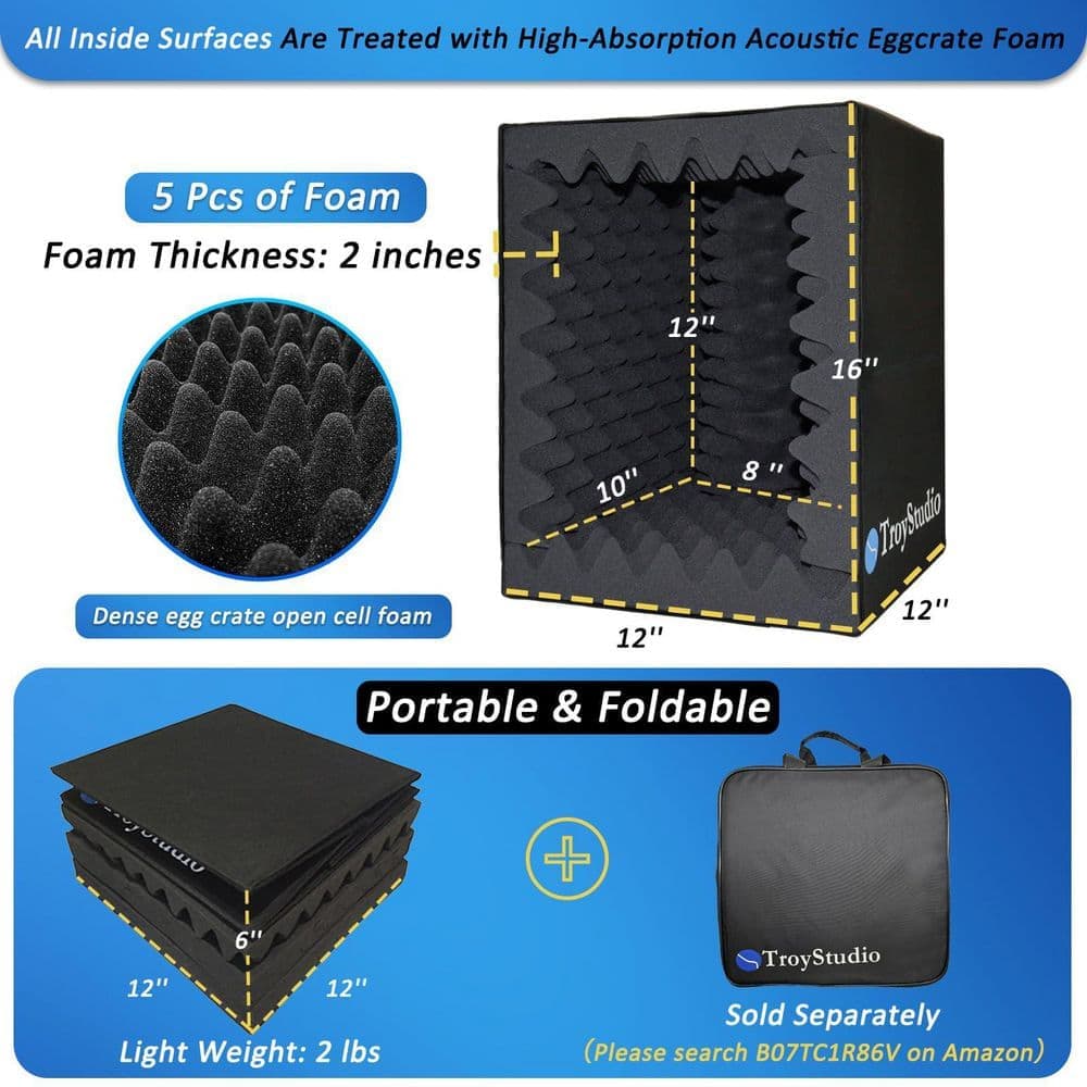 Laybus Music Recording Studio Sound Echo Absorbing Box Portable Vocal Booth With Thickened Dense Acoustic Foam Small (2)