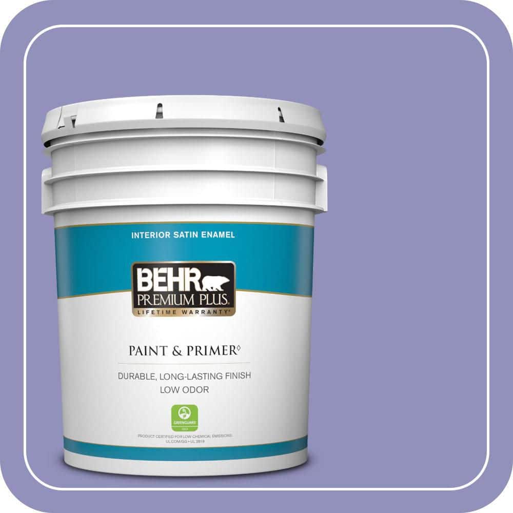 BEHR PREMIUM PLUS 5 gal. #PPU16-05 Lily of the Nile Satin Enamel Low Odor Interior Paint & Primer