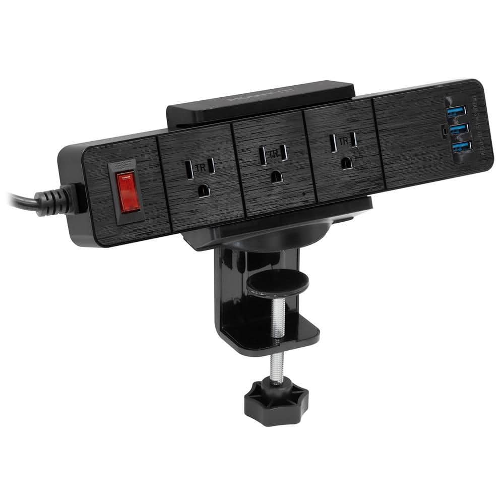 mount-it! 5 ft. 3-Outlet Black Desktop Power Strip Surge Protector with 3 USB Ports