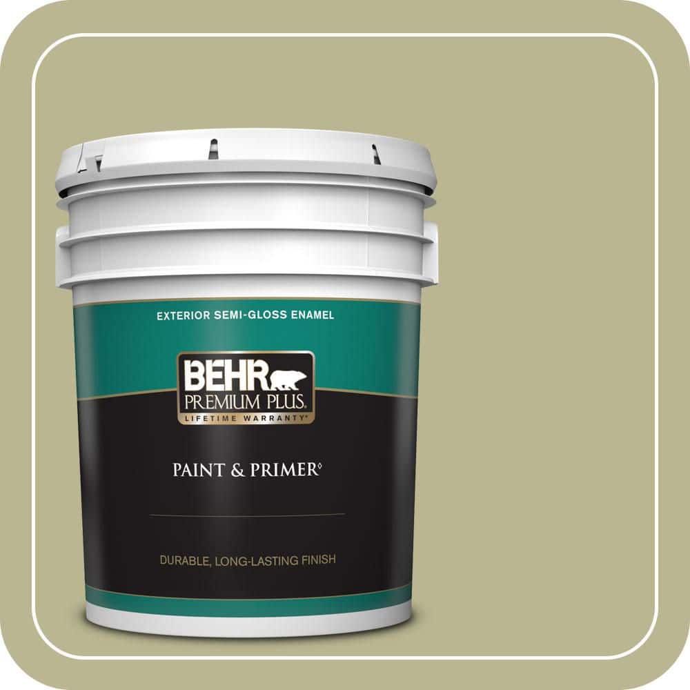 BEHR PREMIUM PLUS 5 gal. #MQ6-56 Lichen Semi-Gloss Enamel Exterior Paint & Primer