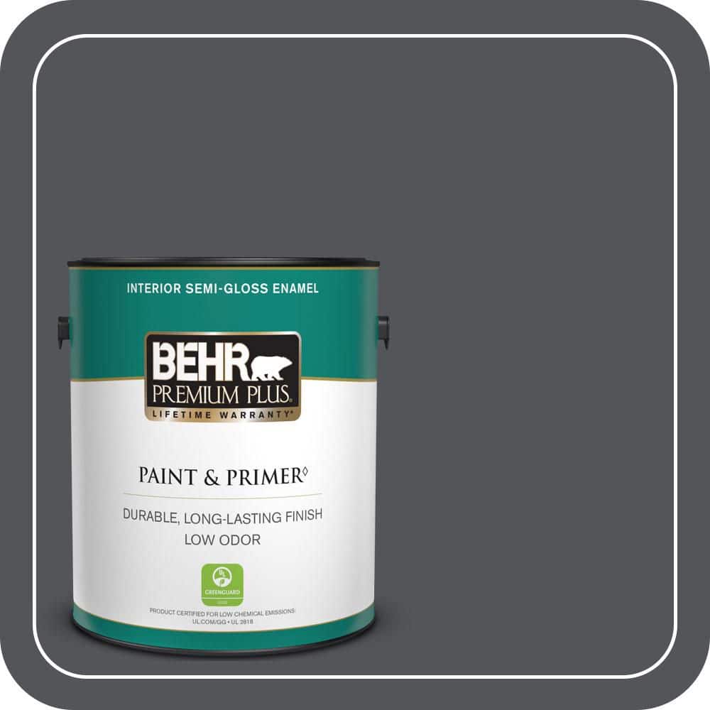 BEHR PREMIUM PLUS 1 gal. #N510-6 Orion Gray Semi-Gloss Enamel Low Odor Interior Paint & Primer