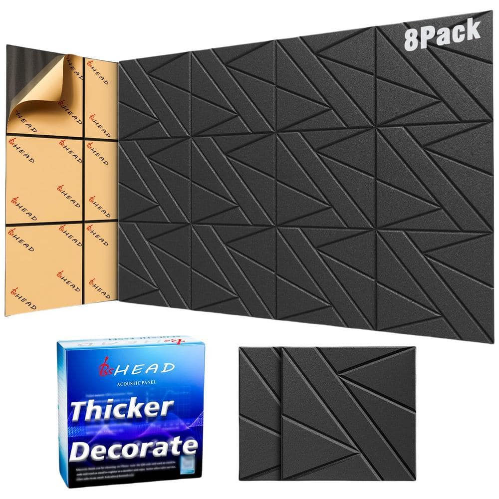 Angel Sar 12 in. x 12 in. x 0.47 in. Black Self-Adhesive Soundproof Wall Panels, Noise Dampening Panels for Wall Ceiling 8-Pack (1)